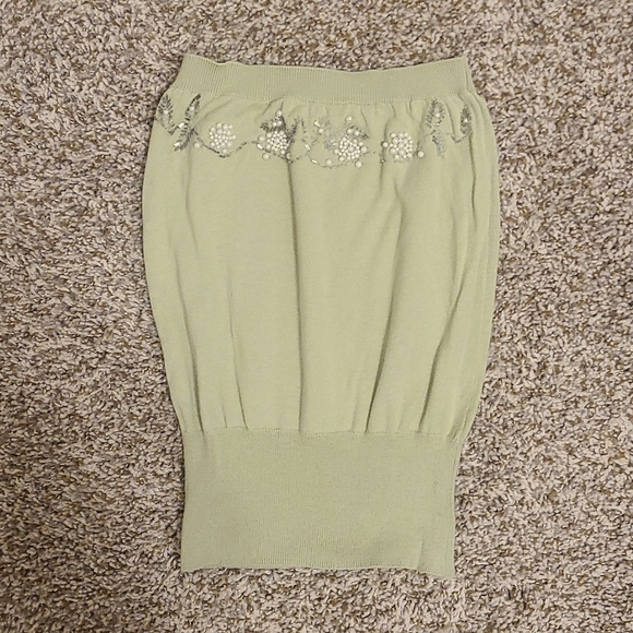 Womens beiza Green Tube Top with Pearl Decoration - Picture 1 of 6